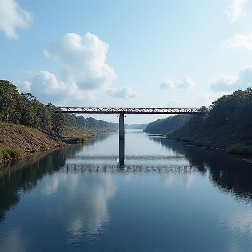 A newly constructed bridge over a waterway, showcasing civil engineering expertise.