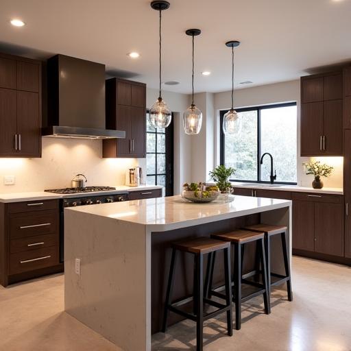 A luxurious modern kitchen in a bespoke home by Ironbark Crest.